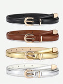 4 Pieces Women Leather Belt, Thin Waist Belt with Metal Buckle for Trousers, Denim and Dresses for Student and Teenager.