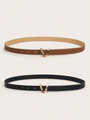 2 Pcs/Set Women's Basic Alphabet Decoration Belt With Metal Buckle, Suitable For Daily Wear