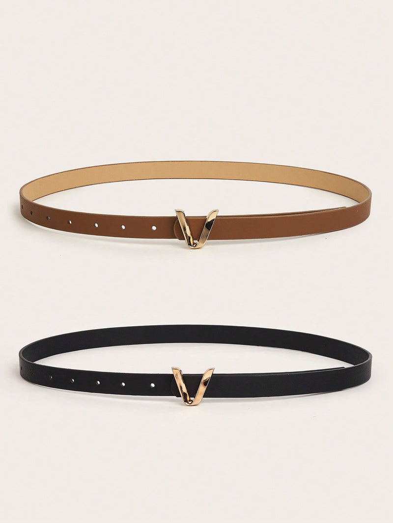 2 Pcs/Set Women's Basic Alphabet Decoration Belt With Metal Buckle, Suitable For Daily Wear
