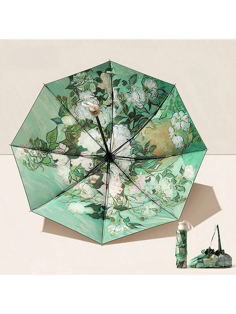 Paraguas de doble capa con estampado floral para mujer, plegable, ideal para sol y lluvia, UPF50+, anti-UV, antideslumbrante, diseño de paraguas invertido, diseño de corazón rosa para San Valentín.
