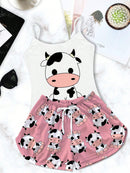 Women's Baby Doll Pajama Set with Straps and Pink Cow Print