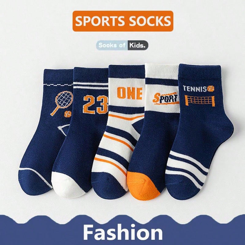 5 Pairs of Spring/Summer Sneaker Design Breathable Sports Ankle Socks Suitable for 0-14 Years Old Kids