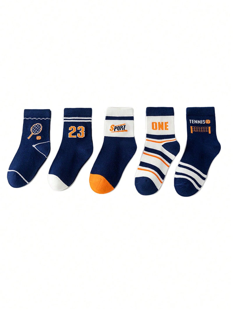 5 Pairs of Spring/Summer Sneaker Design Breathable Sports Ankle Socks Suitable for 0-14 Years Old Kids