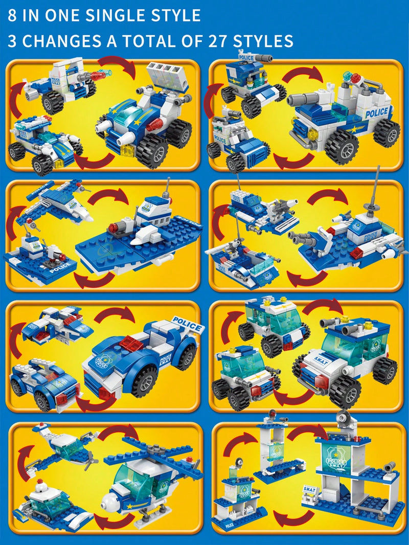 HUIQIBAO TOYS 700 Pieces 8 in 1 3 Changes City Police Command Truck Building Blocks, Police Robot, SWAT Station, Car, Helicopter, Machine, Special Forces Figure, Educational Toy Model for Kids, Birthday Gifts