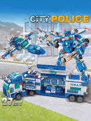 HUIQIBAO TOYS 700 Pieces 8 in 1 3 Changes City Police Command Truck Building Blocks, Police Robot, SWAT Station, Car, Helicopter, Machine, Special Forces Figure, Educational Toy Model for Kids, Birthday Gifts