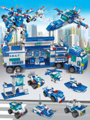 HUIQIBAO TOYS 700 Pieces 8 in 1 3 Changes City Police Command Truck Building Blocks, Police Robot, SWAT Station, Car, Helicopter, Machine, Special Forces Figure, Educational Toy Model for Kids, Birthday Gifts