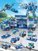 HUIQIBAO TOYS 700 Pieces 8 in 1 3 Changes City Police Command Truck Building Blocks, Police Robot, SWAT Station, Car, Helicopter, Machine, Special Forces Figure, Educational Toy Model for Kids, Birthday Gifts