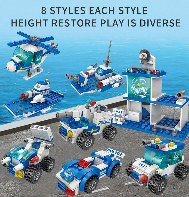 HUIQIBAO TOYS 700 Pieces 8 in 1 3 Changes City Police Command Truck Building Blocks, Police Robot, SWAT Station, Car, Helicopter, Machine, Special Forces Figure, Educational Toy Model for Kids, Birthday Gifts