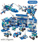 HUIQIBAO TOYS 700 Pieces 8 in 1 3 Changes City Police Command Truck Building Blocks, Police Robot, SWAT Station, Car, Helicopter, Machine, Special Forces Figure, Educational Toy Model for Kids, Birthday Gifts