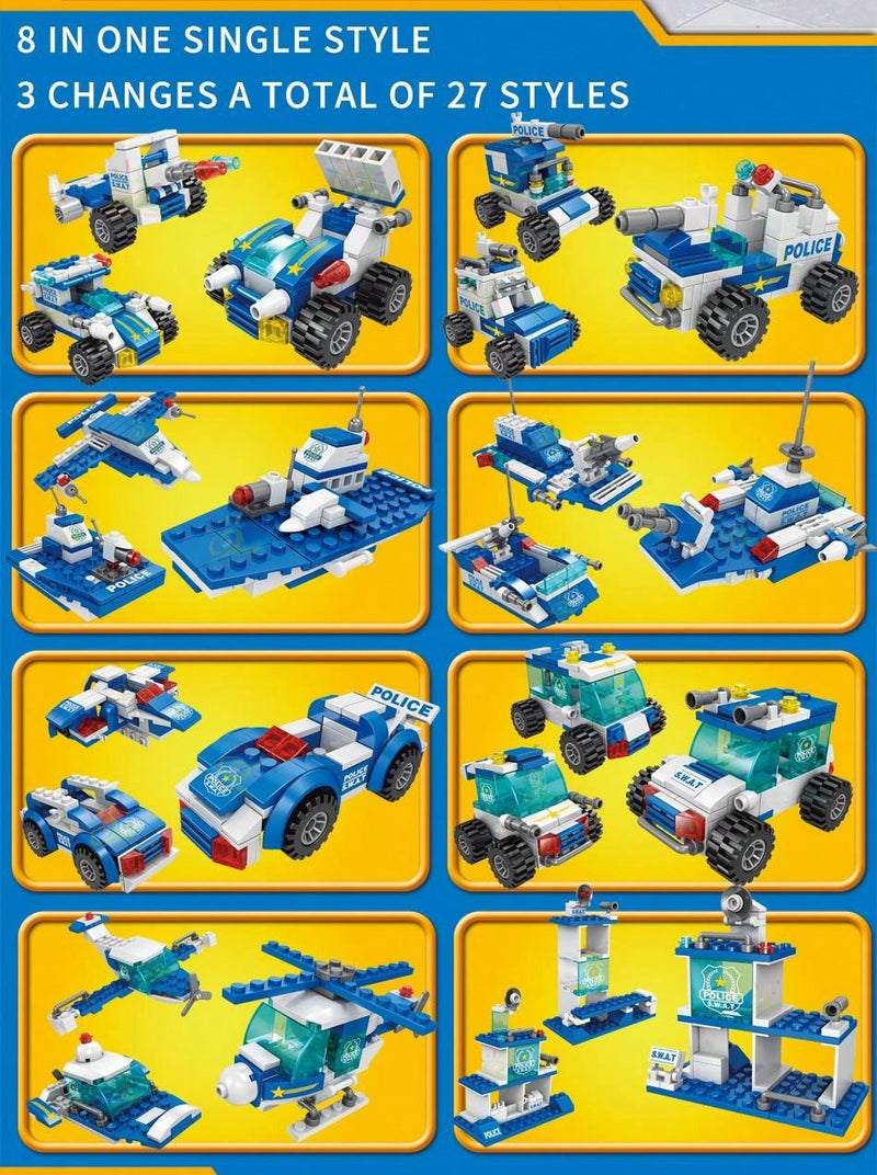 HUIQIBAO TOYS 700 Pieces 8 in 1 3 Changes City Police Command Truck Building Blocks, Police Robot, SWAT Station, Car, Helicopter, Machine, Special Forces Figure, Educational Toy Model for Kids, Birthday Gifts