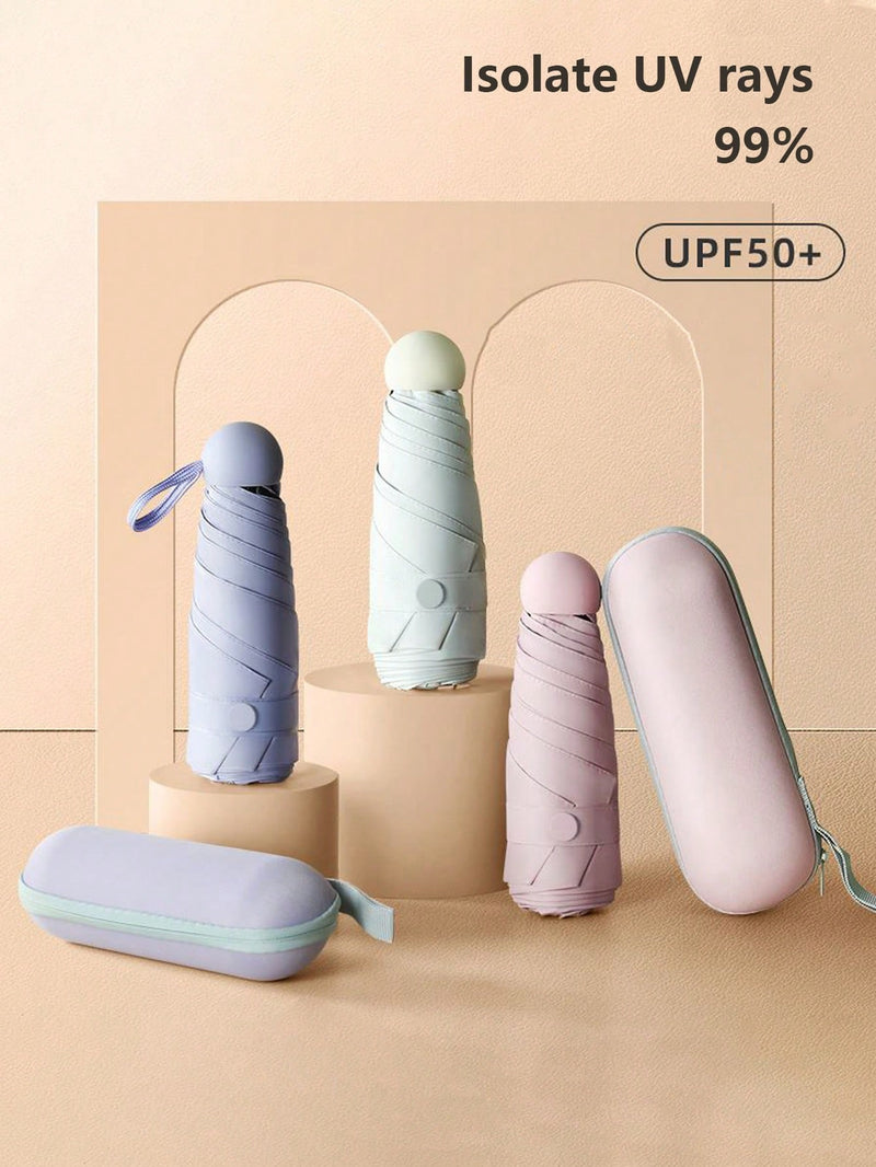 Paraguas cápsula para mujer, protección UV contra el sol y la lluvia, dos en uno, ultraligero y compacto, mini plegable, portátil para la escuela, la oficina, el hogar, viajes y material escolar.