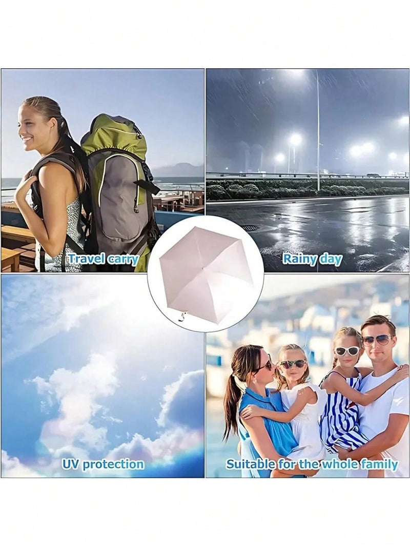 Paraguas cápsula para mujer, protección UV contra el sol y la lluvia, dos en uno, ultraligero y compacto, mini plegable, portátil para la escuela, la oficina, el hogar, viajes y material escolar.