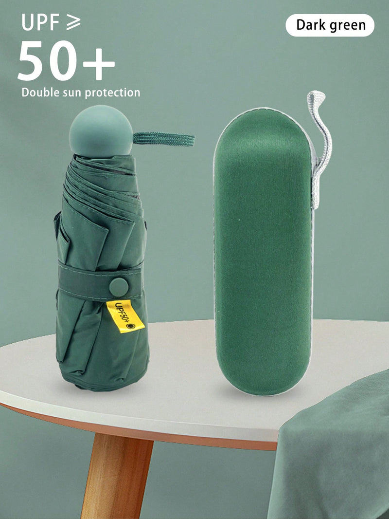 Paraguas cápsula para mujer, protección UV contra el sol y la lluvia, dos en uno, ultraligero y compacto, mini plegable, portátil para la escuela, la oficina, el hogar, viajes y material escolar.
