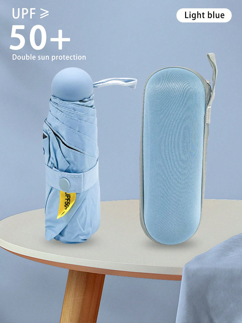 Paraguas cápsula para mujer, protección UV contra el sol y la lluvia, dos en uno, ultraligero y compacto, mini plegable, portátil para la escuela, la oficina, el hogar, viajes y material escolar.