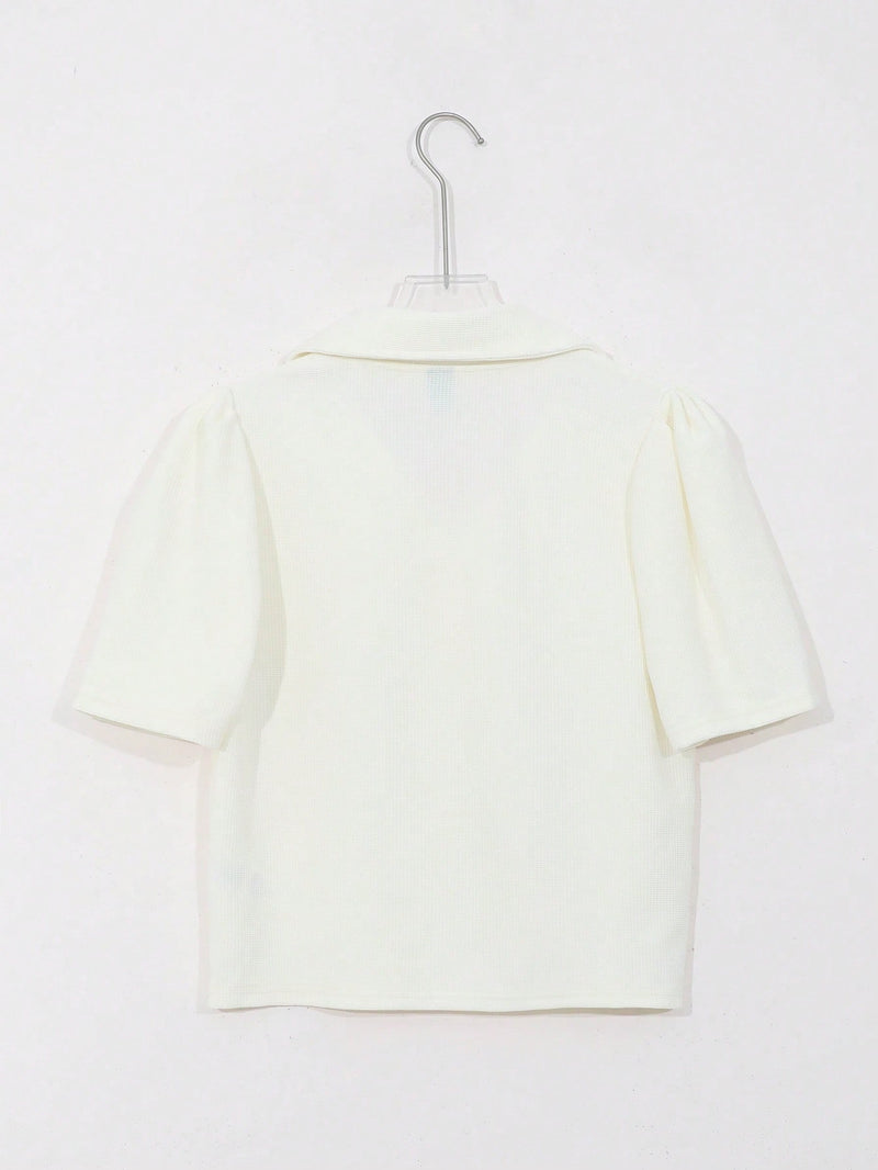 DAZY Solid Rib Knit Puff Sleeve Top