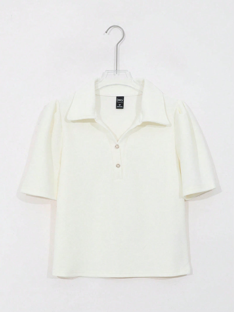 DAZY Solid Rib Knit Puff Sleeve Top