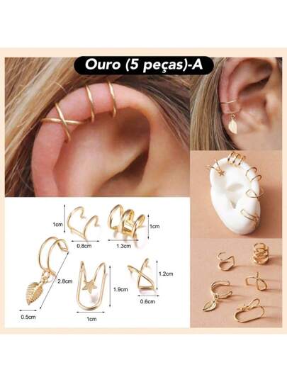 5 Peças Conjunto De Brincos Retrô Dourados