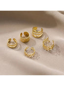 Juego de 5 pendientes retro dorados con clip para las orejas, pendientes clásicos y elegantes para mujer, joyería