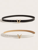 2 Pcs/Set Women's Basic Alphabet Decoration Belt With Metal Buckle, Suitable For Daily Wear
