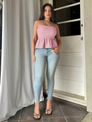 SHEIN Privé Women's blouse featuring beaded detailing, strapless design, umbrella hem, textured fabric and ruffles for a chic look