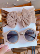 Conjunto de 2 accesorios para el cabello para niños y niñas, diadema redonda con lazo liso, gafas de sol, protección para el cabello, solo tarjeta, sin envío.