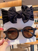 Conjunto de 2 accesorios para el cabello para niños y niñas, diadema redonda con lazo liso, gafas de sol, protección para el cabello, solo tarjeta, sin envío.