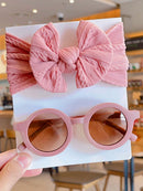 Conjunto de 2 accesorios para el cabello para niños y niñas, diadema redonda con lazo liso, gafas de sol, protección para el cabello, solo tarjeta, sin envío.