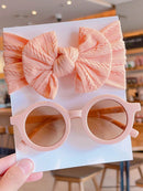 Conjunto de 2 accesorios para el cabello para niños y niñas, diadema redonda con lazo liso, gafas de sol, protección para el cabello, solo tarjeta, sin envío.