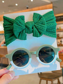 Conjunto de 2 accesorios para el cabello para niños y niñas, diadema redonda con lazo liso, gafas de sol, protección para el cabello, solo tarjeta, sin envío.