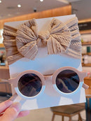 Conjunto de 2 accesorios para el cabello para niños y niñas, diadema redonda con lazo liso, gafas de sol, protección para el cabello, solo tarjeta, sin envío.