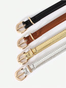 4 Pieces Women Leather Belt, Thin Waist Belt with Metal Buckle for Trousers, Denim and Dresses for Student and Teenager.