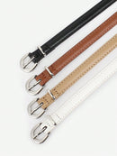 4 Pieces Women Leather Belt, Thin Waist Belt with Metal Buckle for Trousers, Denim and Dresses for Student and Teenager.