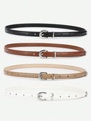 4 Pieces Women Leather Belt, Thin Waist Belt with Metal Buckle for Trousers, Denim and Dresses for Student and Teenager.