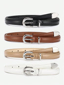 4 Pieces Women Leather Belt, Thin Waist Belt with Metal Buckle for Trousers, Denim and Dresses for Student and Teenager.