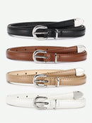 4 Pieces Women Leather Belt, Thin Waist Belt with Metal Buckle for Trousers, Denim and Dresses for Student and Teenager.