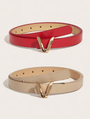 2 Pcs/Set Women's Basic Alphabet Decoration Belt With Metal Buckle, Suitable For Daily Wear
