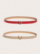 2 Pcs/Set Women's Basic Alphabet Decoration Belt With Metal Buckle, Suitable For Daily Wear