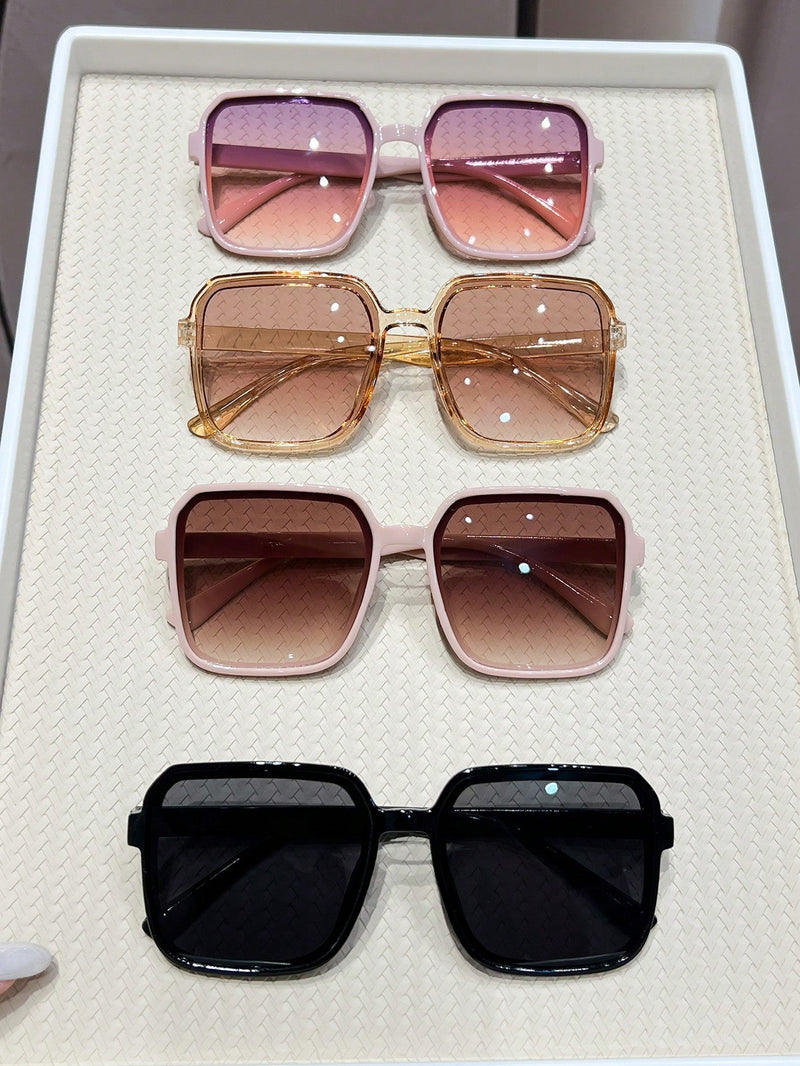 4 gafas de sol cuadradas de moda para mujer, bonitos accesorios de playa personalizados de verano Y2K, gafas de playa para mujer