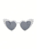 2 Pieces Vintage Style Heart Shaped Pearl Decorated Party/Wedding Glasses Set Women Beach Accessories Sunglasses Valentine's Day