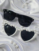 2 Pieces Vintage Style Heart Shaped Pearl Decorated Party/Wedding Glasses Set Women Beach Accessories Sunglasses Valentine's Day