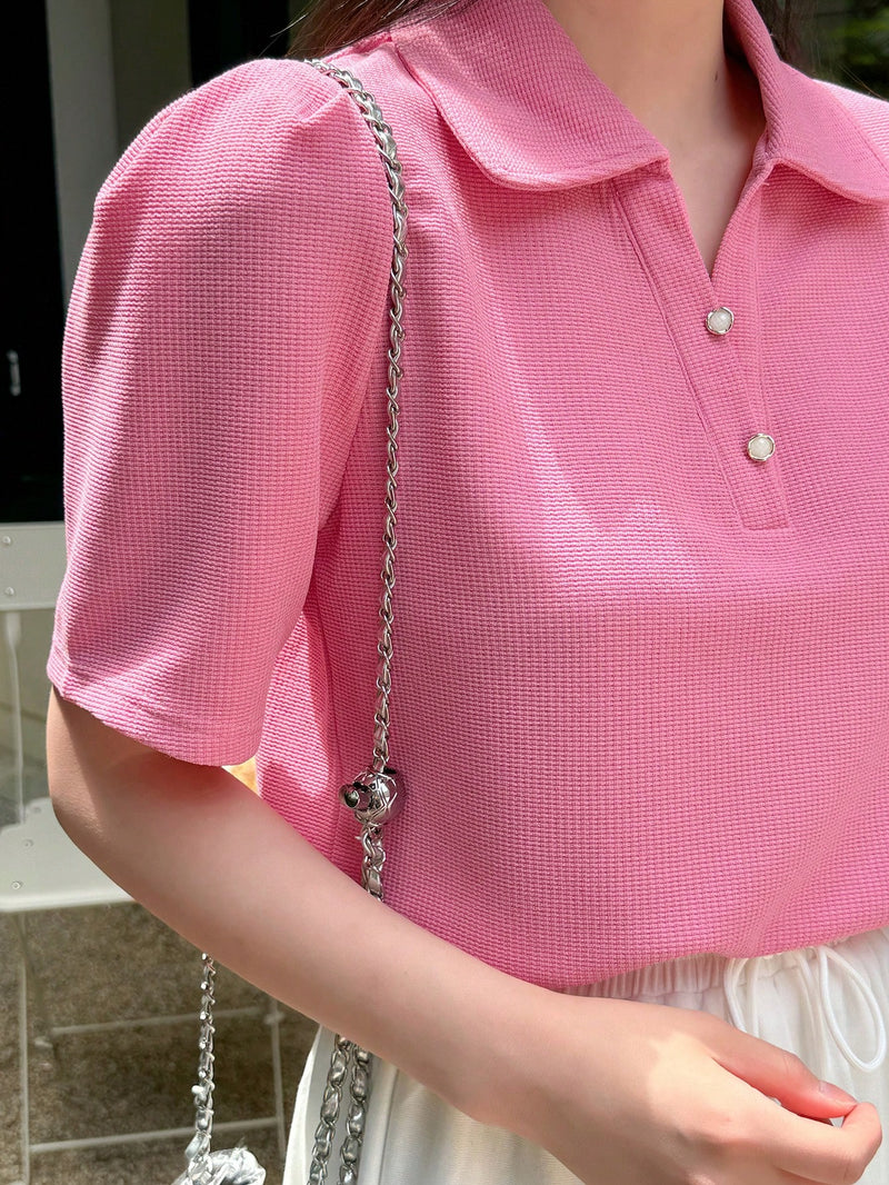 DAZY Solid Rib Knit Puff Sleeve Top