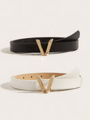 2 Pcs/Set Women's Basic Alphabet Decoration Belt With Metal Buckle, Suitable For Daily Wear