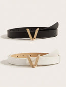 2 Pcs/Set Women's Basic Alphabet Decoration Belt With Metal Buckle, Suitable For Daily Wear