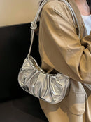 Bolso de hombro de PU con forma de nube, plisado, color liso y acabado brillante, sencillo y elegante, moderno, tipo media luna para mujer.