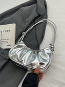Bolso de hombro de PU con forma de nube, plisado, color liso y acabado brillante, sencillo y elegante, moderno, tipo media luna para mujer.