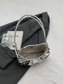 Bolso de hombro de PU con forma de nube, plisado, color liso y acabado brillante, sencillo y elegante, moderno, tipo media luna para mujer.