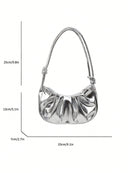 Bolso de hombro de PU con forma de nube, plisado, color liso y acabado brillante, sencillo y elegante, moderno, tipo media luna para mujer.