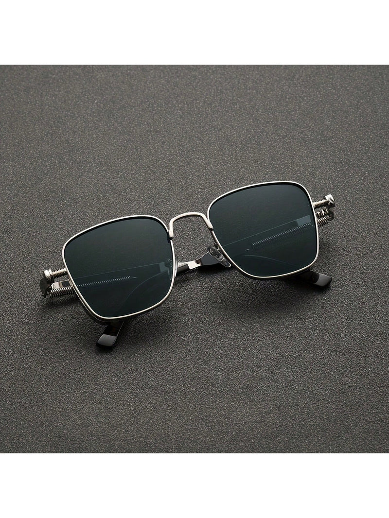 1 Piece Silver Metal Steampunk Square Frame Glasses - Unique and Cool Retro Design, Fashion and Stylish - Suitable for Both Men and Women, Perfect for Outdoor Enthusiasts, Ideal for Sports, Parties, Vacations, Traveling
