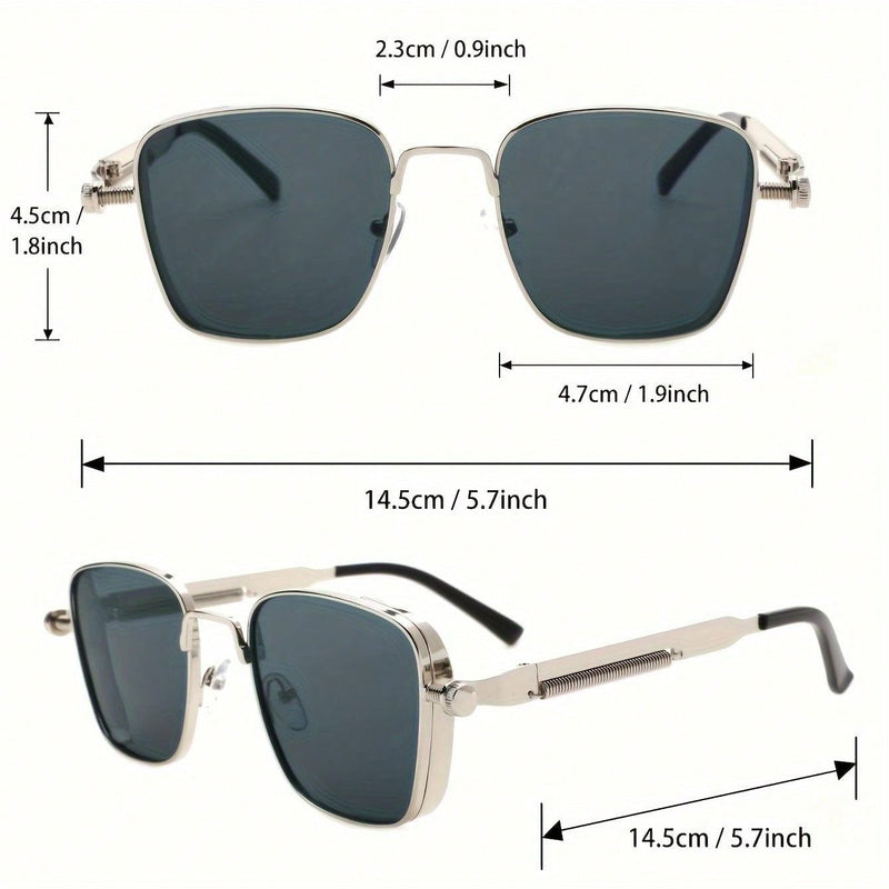 1 Piece Silver Metal Steampunk Square Frame Glasses - Unique and Cool Retro Design, Fashion and Stylish - Suitable for Both Men and Women, Perfect for Outdoor Enthusiasts, Ideal for Sports, Parties, Vacations, Traveling