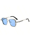 1 Piece Silver Metal Steampunk Square Frame Glasses - Unique and Cool Retro Design, Fashion and Stylish - Suitable for Both Men and Women, Perfect for Outdoor Enthusiasts, Ideal for Sports, Parties, Vacations, Traveling